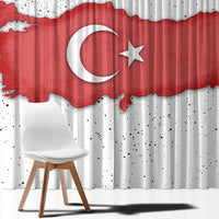 Turkey Flag Map Red and White Window Curtain with National Symbol