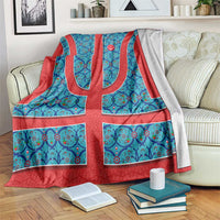 Blue Turkish Traditional Pattern and Red Blanket with National Flag Emblem