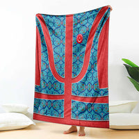 Blue Turkish Traditional Pattern and Red Blanket with National Flag Emblem