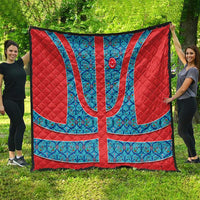 Blue Turkish Traditional Pattern and Red Quilt with National Flag Emblem