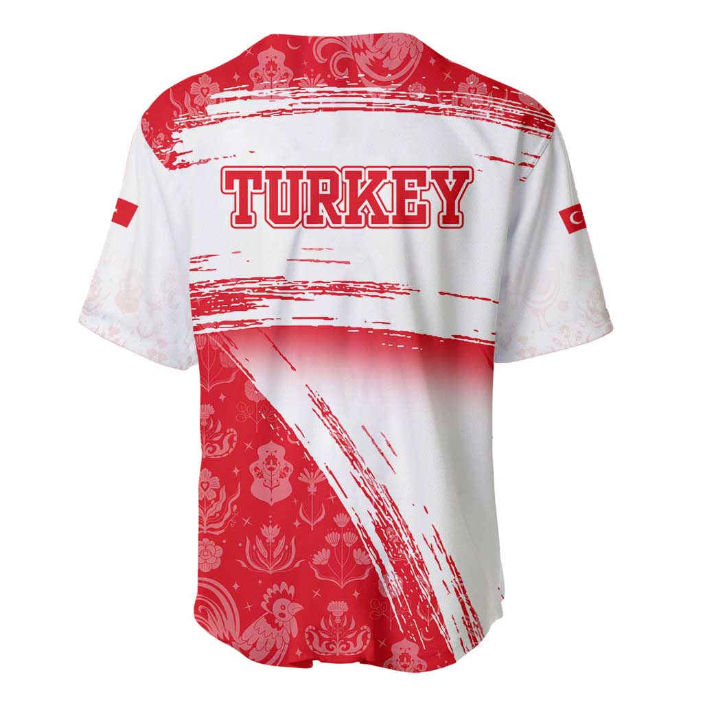 Turkey National Flag and Pattern Design Baseball Jersey with Red Brush Stroke Effect