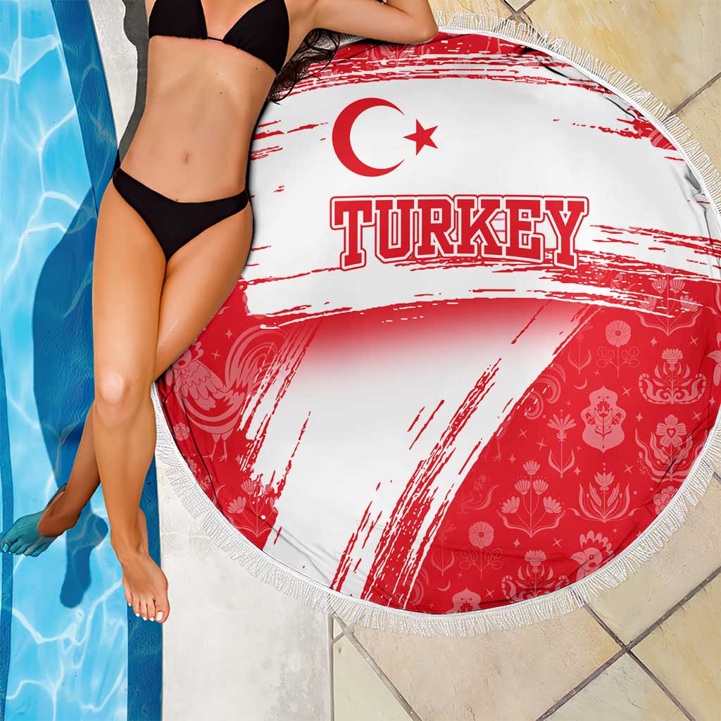 Turkey National Flag and Pattern Design Beach Blanket with Red Brush Stroke Effect