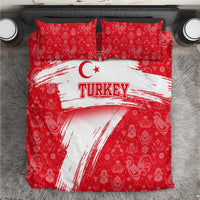 Turkey National Flag and Pattern Design Bedding Set with Red Brush Stroke Effect