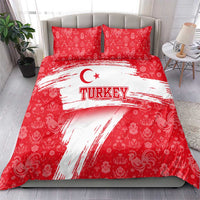 Turkey National Flag and Pattern Design Bedding Set with Red Brush Stroke Effect