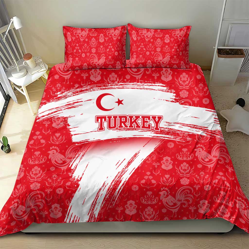 Turkey National Flag and Pattern Design Bedding Set with Red Brush Stroke Effect