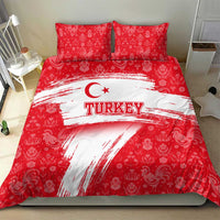 Turkey National Flag and Pattern Design Bedding Set with Red Brush Stroke Effect