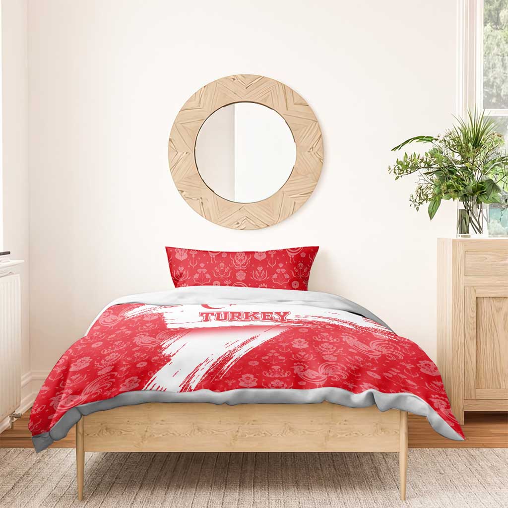 Turkey National Flag and Pattern Design Bedding Set with Red Brush Stroke Effect