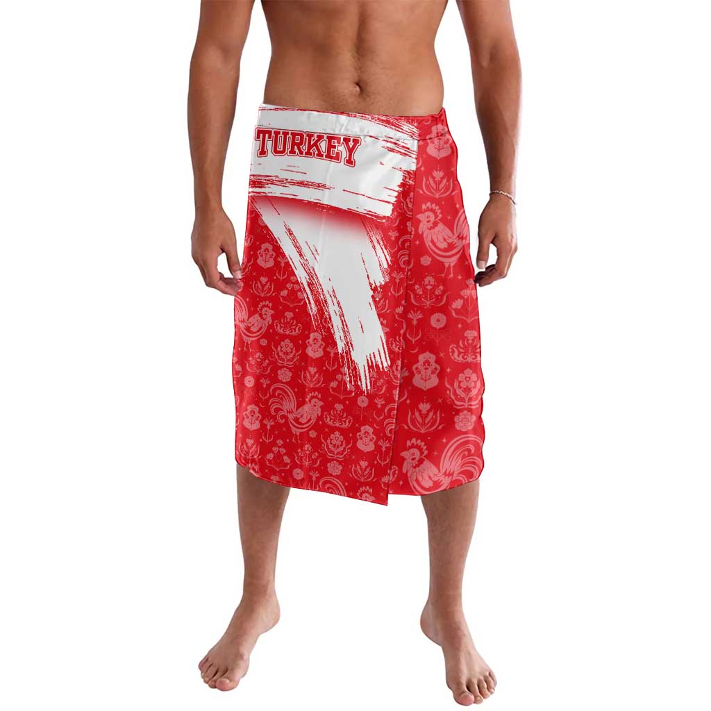 Red and white Turkey flag patterned lavalava with brushstroke effect, front view