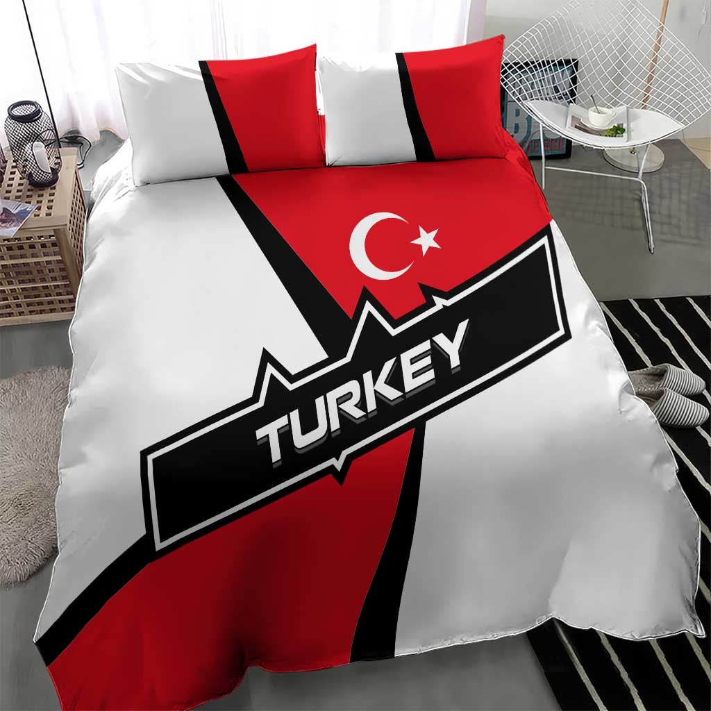 Turkey Flag and Modern Graphic Design Bedding Set with Bold Red and Black Elements