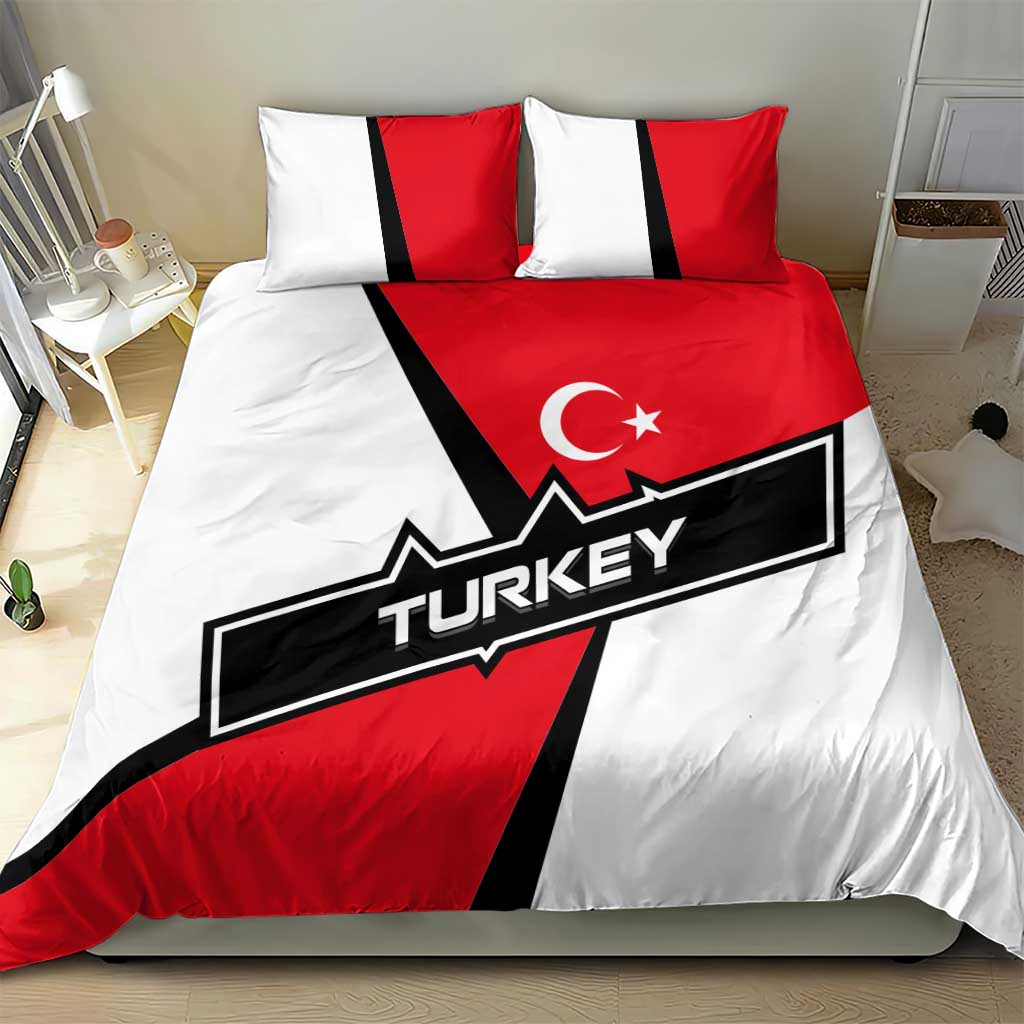 Turkey Flag and Modern Graphic Design Bedding Set with Bold Red and Black Elements
