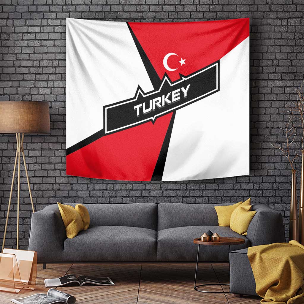 Turkey Flag and Modern Graphic Design Tapestry with Bold Red and Black Elements