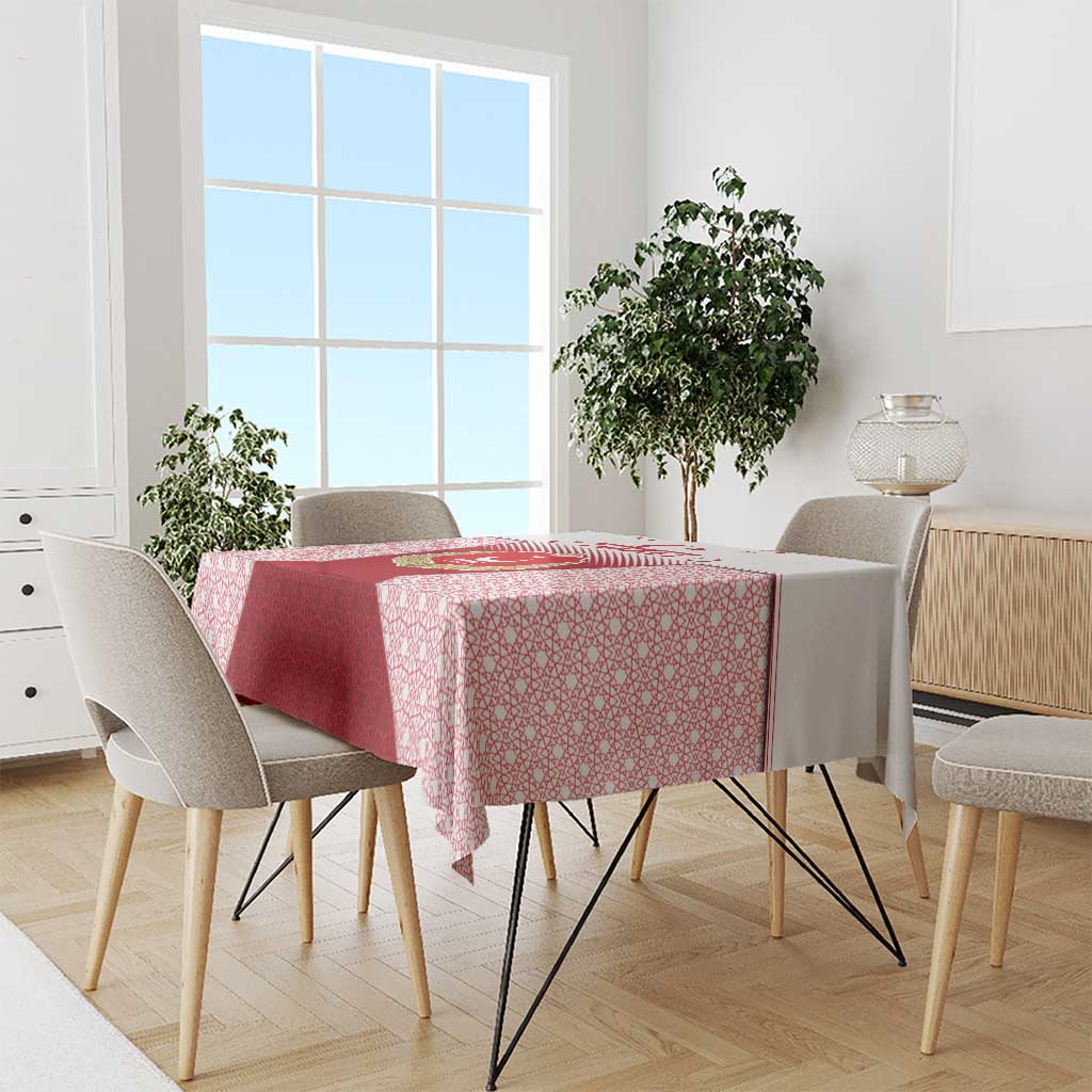 Turkey National Emblem and Cartoon Turkey Bird Tablecloth with Red and White Gradient Design