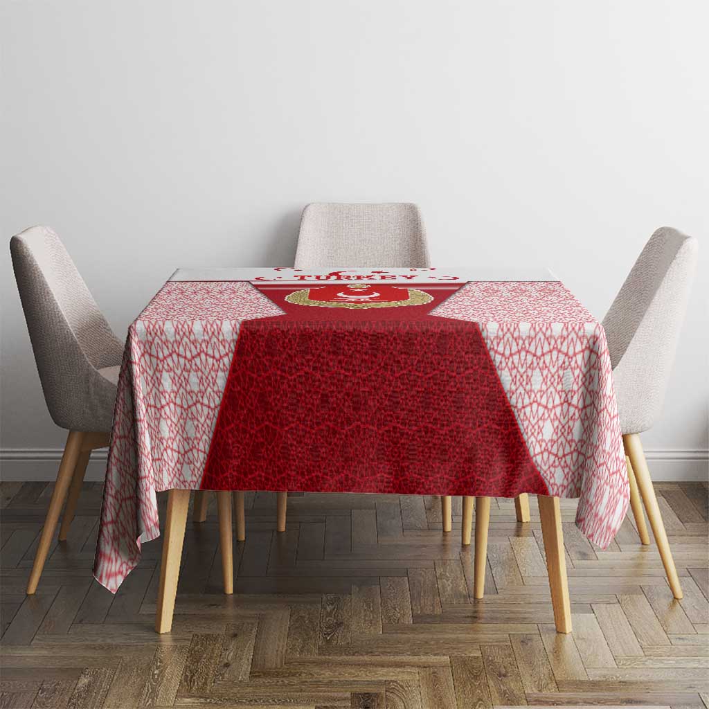 Turkey National Emblem and Cartoon Turkey Bird Tablecloth with Red and White Gradient Design