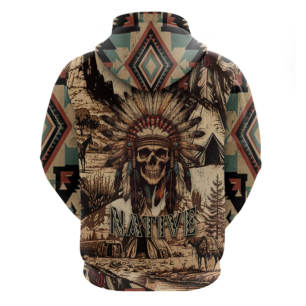 Native American Skull Hoodie with Tribal Prints - Wonder Print Shop