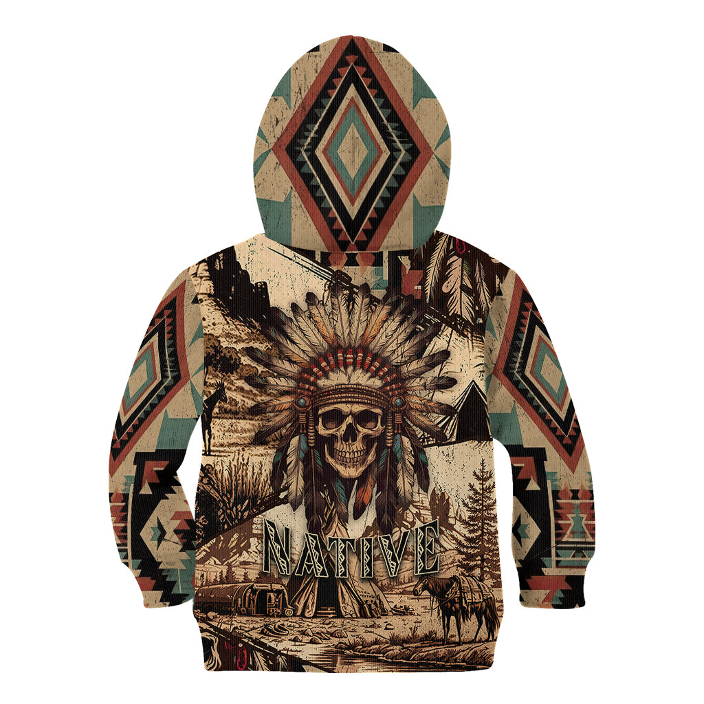 Native American Skull Kid Hoodie with Tribal Prints - Wonder Print Shop