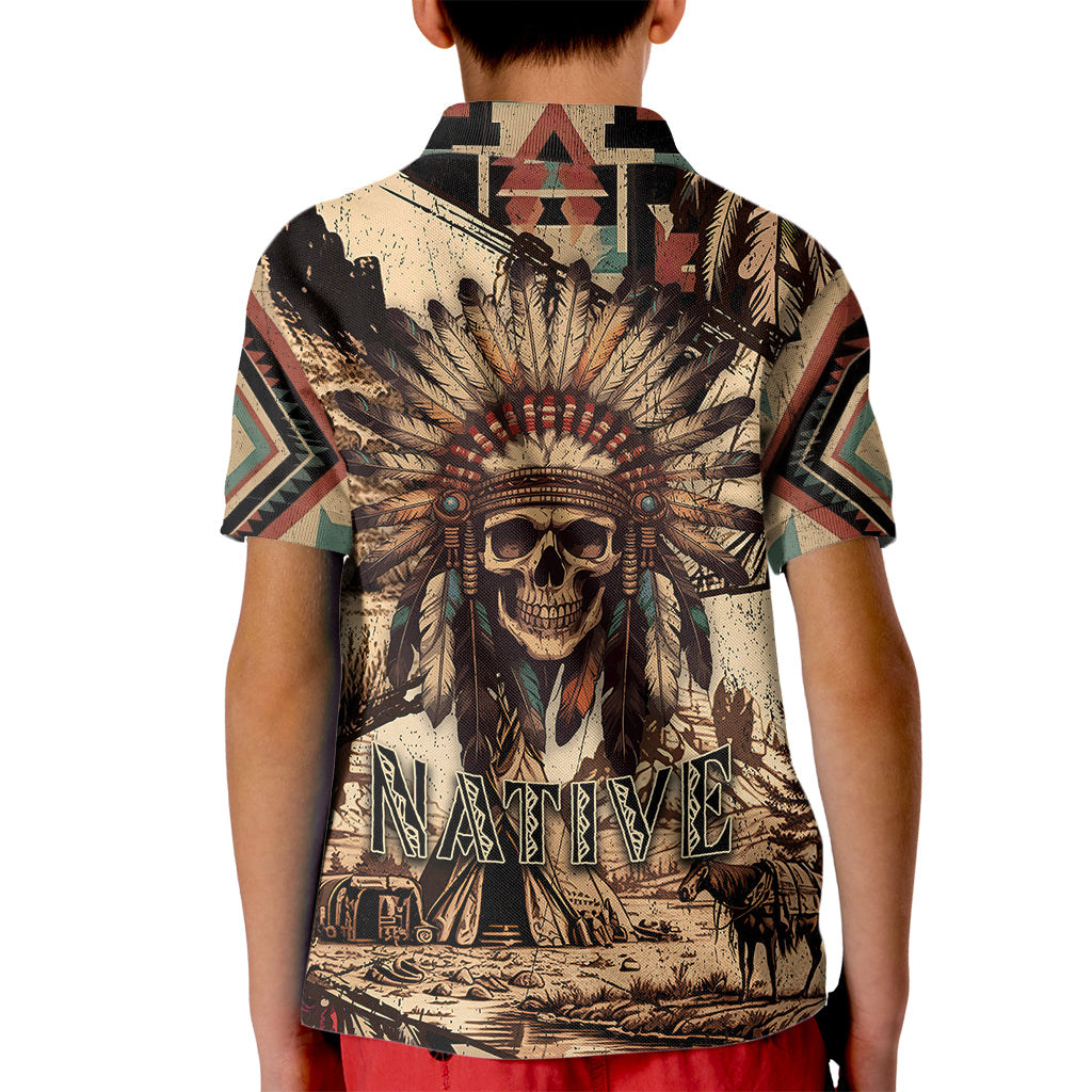 Native American Skull Kid Polo Shirt with Tribal Prints - Wonder Print Shop