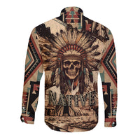 Kraft long-sleeve button shirt with Native skull and feather tribal print