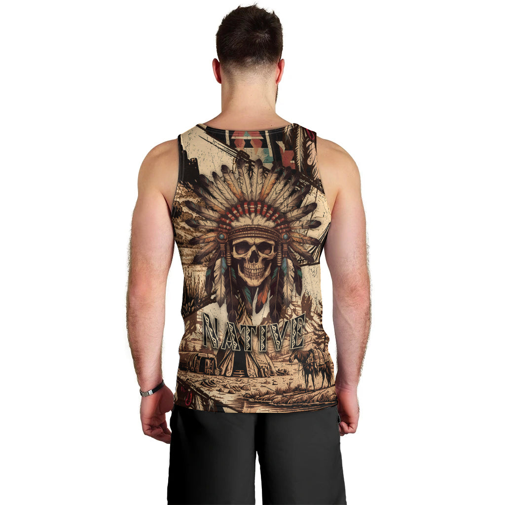 Native American Skull Men Tank Top with Tribal Prints - Wonder Print Shop