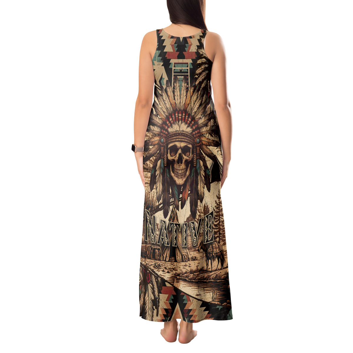 native-american-skull-tank-maxi-dress-with-tribal-prints