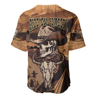 Men's cowboy baseball jersey, kraft brown with skull cowboy back graphic, short sleeves