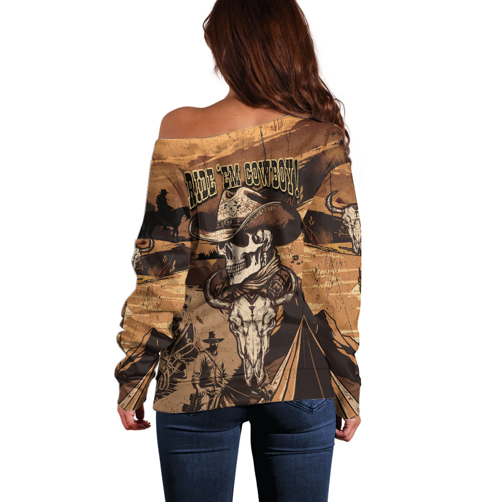 Skull Cowboy Off Shoulder Sweater Rise Em Cowboy - Wonder Print Shop