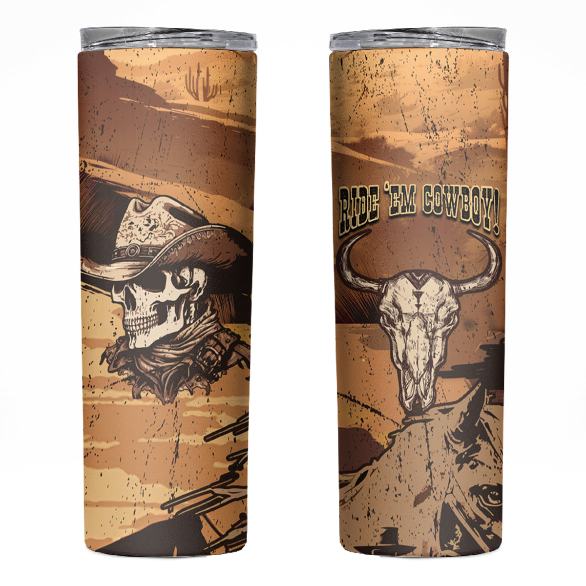 Skull Cowboy Skinny Tumbler Rise Em Cowboy