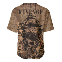 Pirate baseball jersey, brown with vintage skull and "REVENGE" back graphic