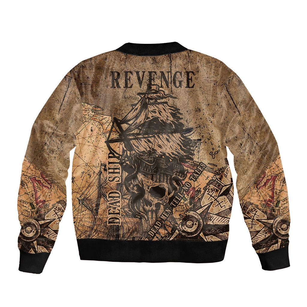 Kraft bomber jacket with REVENGE pirate skull graphic, ribbed collar and cuffs, black trim