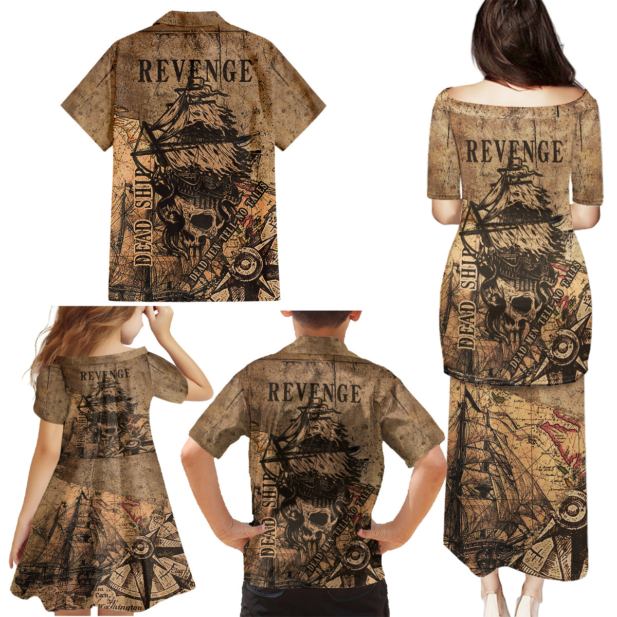 Skull Pirate Family Matching Puletasi Dress and Hawaiian Shirt Revenge Vintage Style Art - Wonder Print Shop