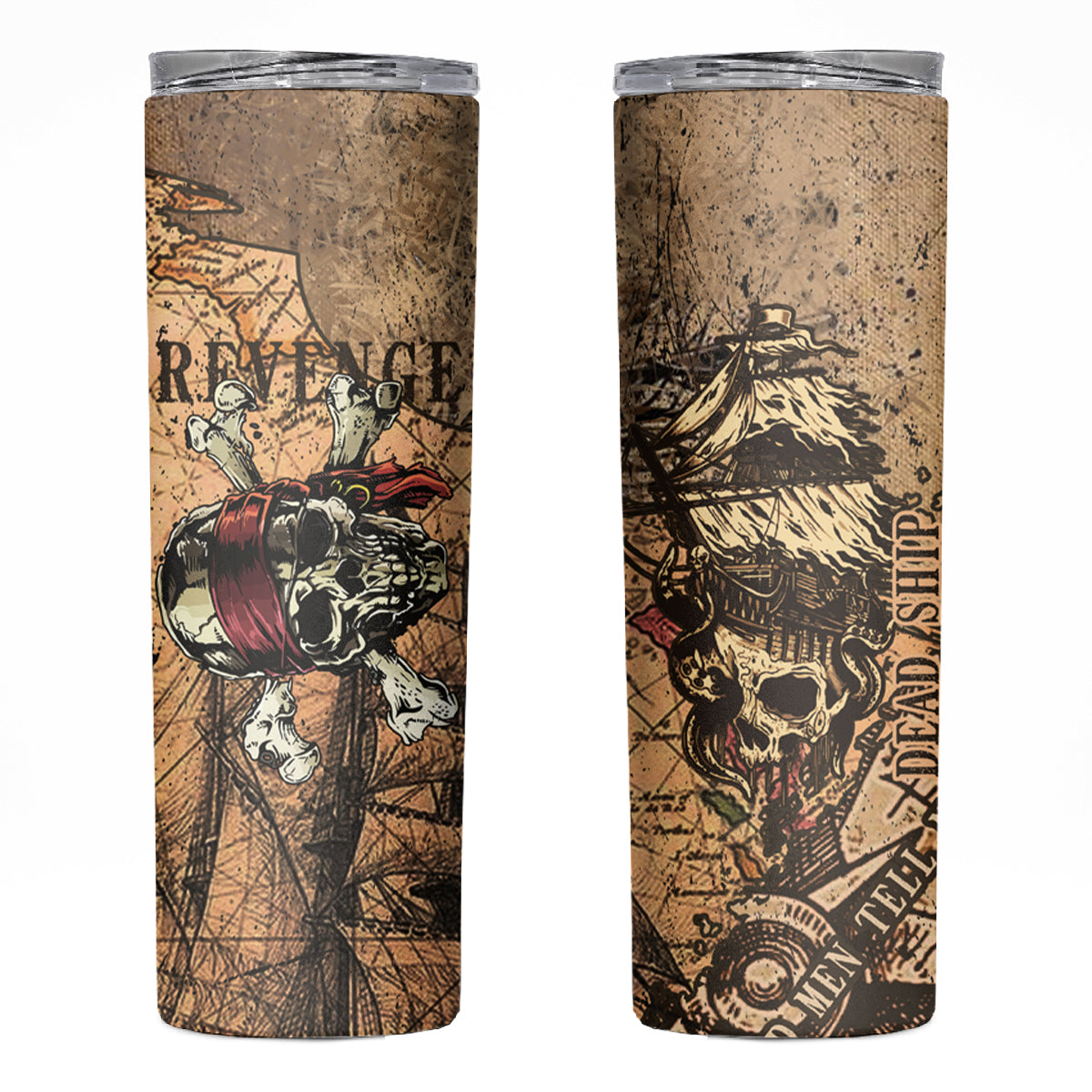 Skull Pirate Skinny Tumbler Revenge Vintage Style Art