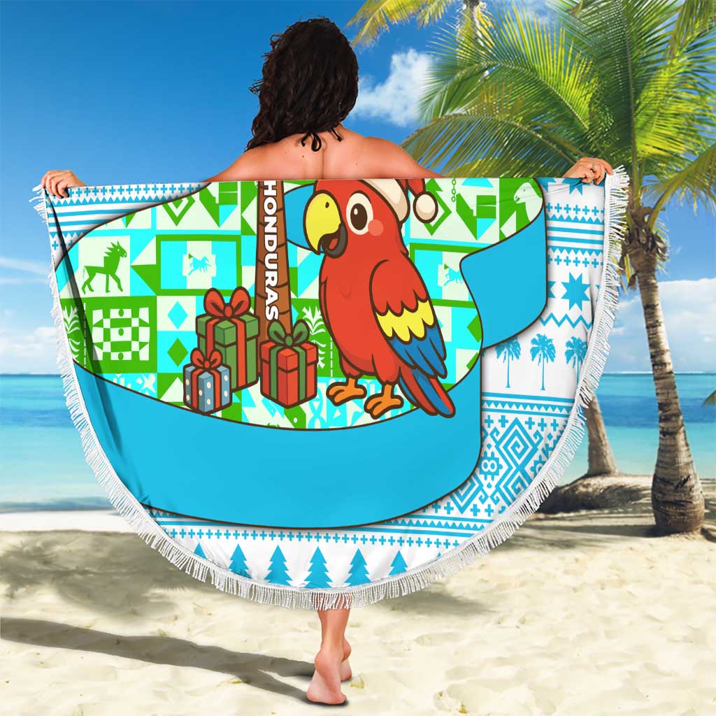 Honduras Christmas Beach Blanket with Santa Parrot Palm Tree and Tropical Gift Pattern Design - Wonder Print Shop