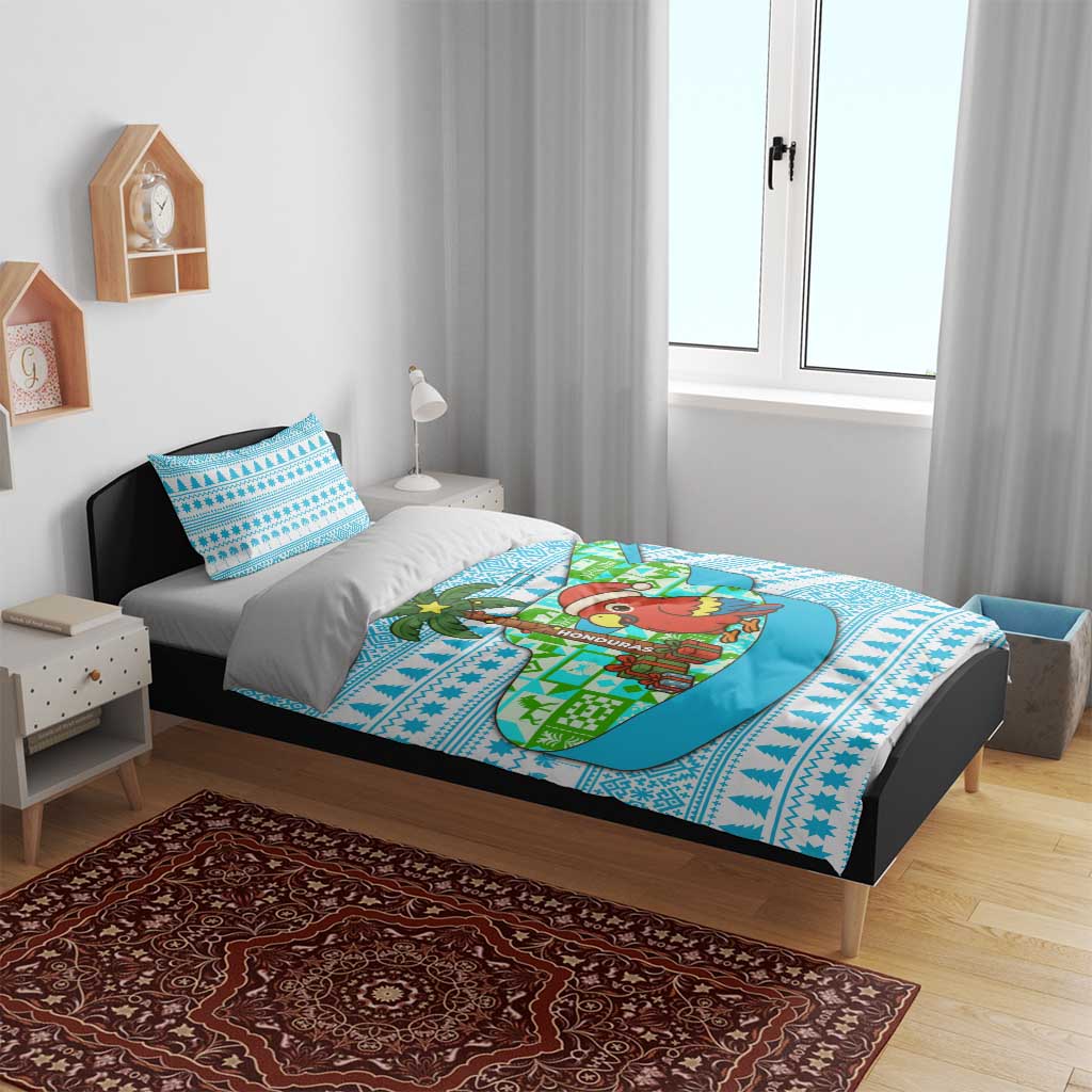 Honduras Christmas Bedding Set with Santa Parrot Palm Tree and Tropical Gift Pattern Design - Wonder Print Shop