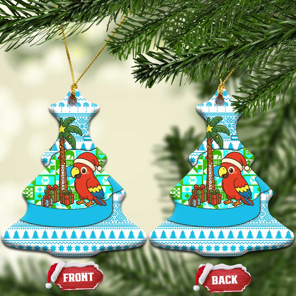 Honduras Christmas Ceramic Ornament with Santa Parrot Palm Tree and Tropical Gift Pattern Design - Wonder Print Shop