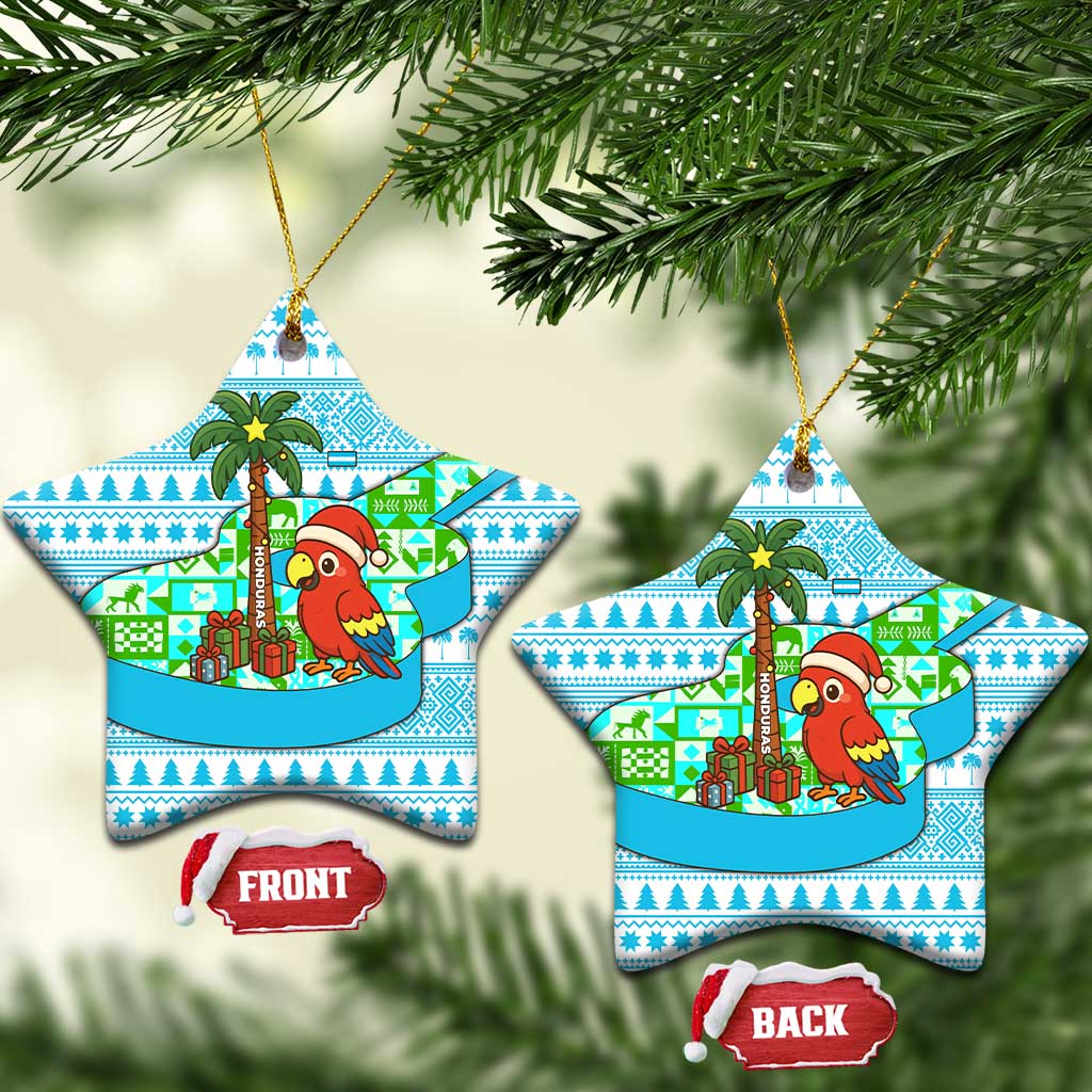 Honduras Christmas Ceramic Ornament with Santa Parrot Palm Tree and Tropical Gift Pattern Design - Wonder Print Shop