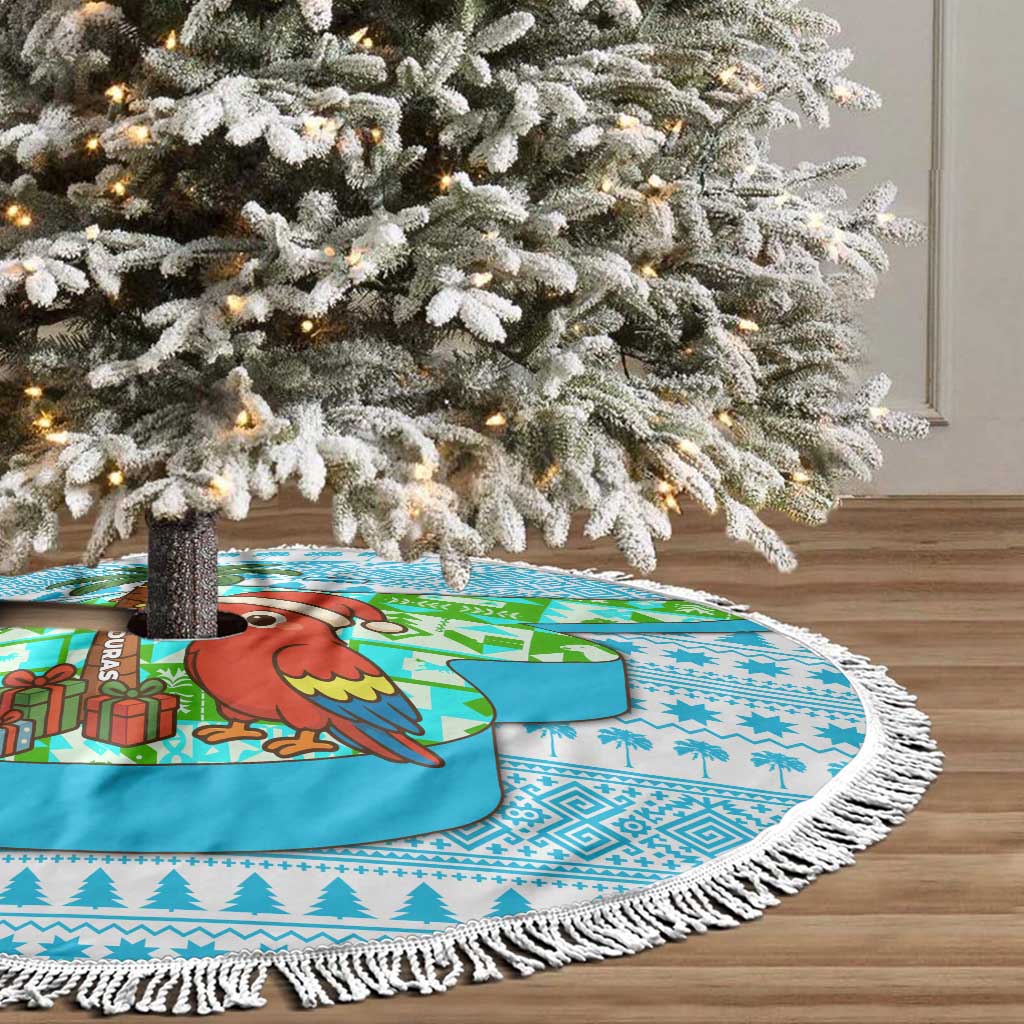 Honduras Christmas Tree Skirt with Santa Parrot Palm Tree and Tropical Gift Pattern Design - Wonder Print Shop