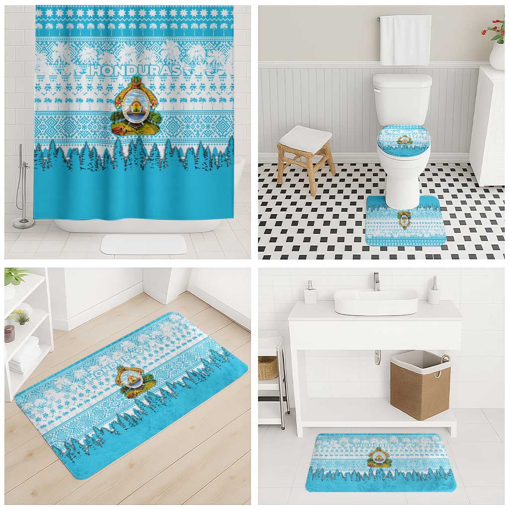 Honduras Christmas Bathroom Set with National Emblem Palm Trees and Snowflake Pattern Design - Wonder Print Shop