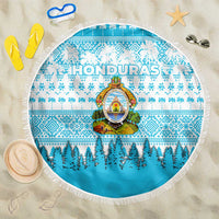 Honduras Christmas Beach Blanket with National Emblem Palm Trees and Snowflake Pattern Design - Wonder Print Shop