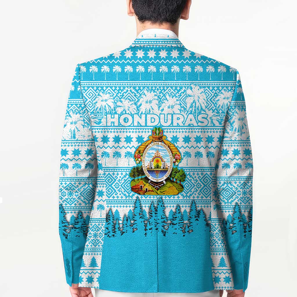 Honduras Christmas Blazer with National Emblem Palm Trees and Snowflake Pattern Design - Wonder Print Shop