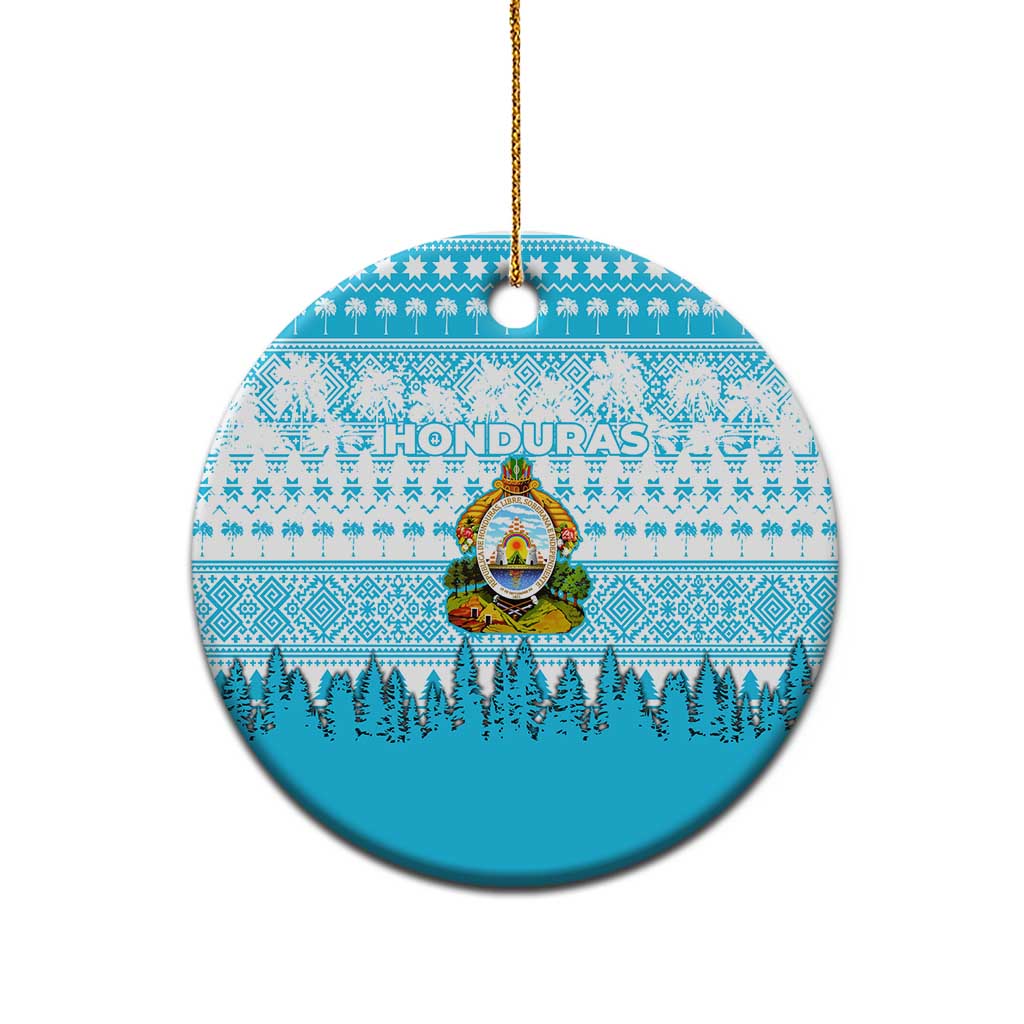 Honduras Christmas Ceramic Ornament with National Emblem Palm Trees and Snowflake Pattern Design - Wonder Print Shop