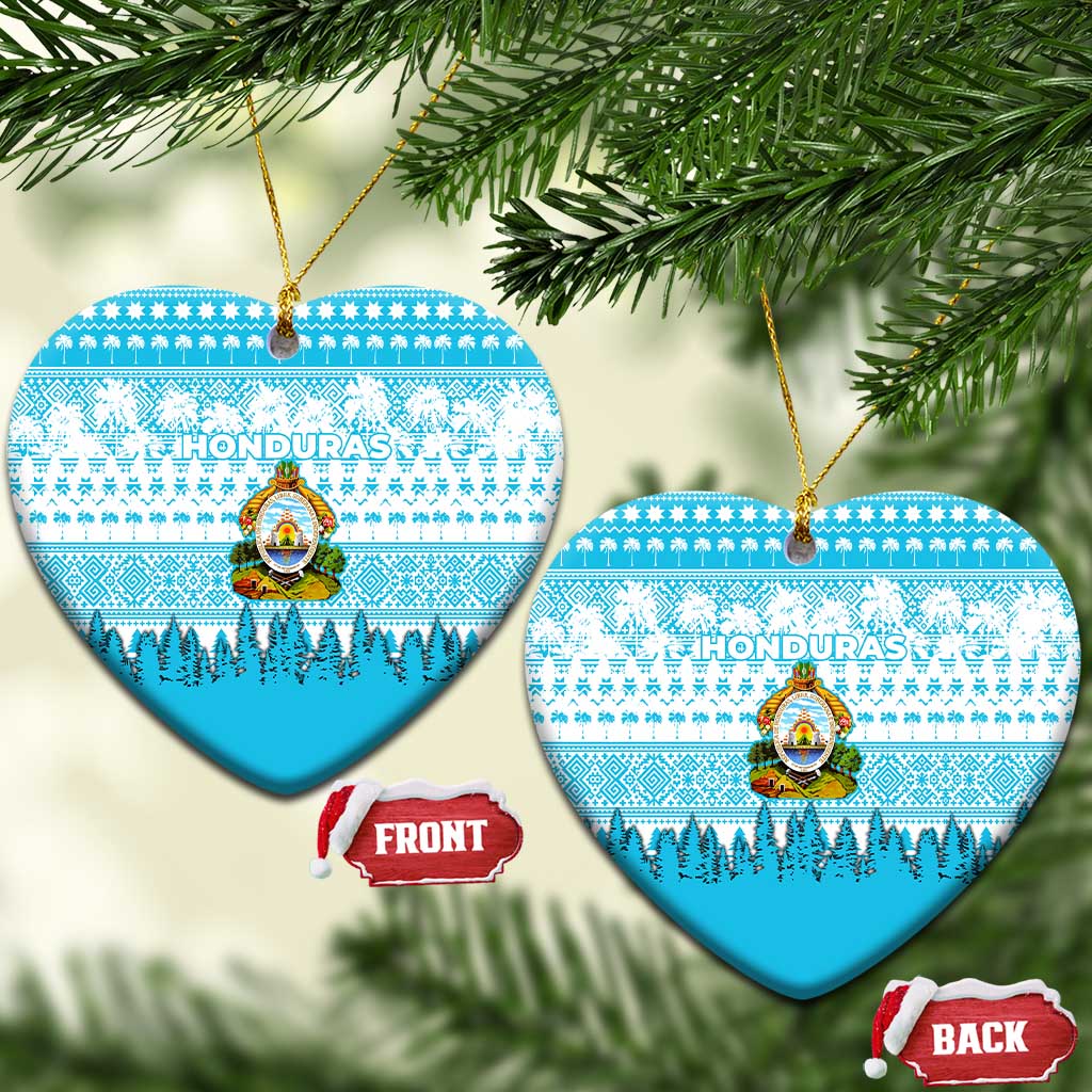 Honduras Christmas Ceramic Ornament with National Emblem Palm Trees and Snowflake Pattern Design - Wonder Print Shop