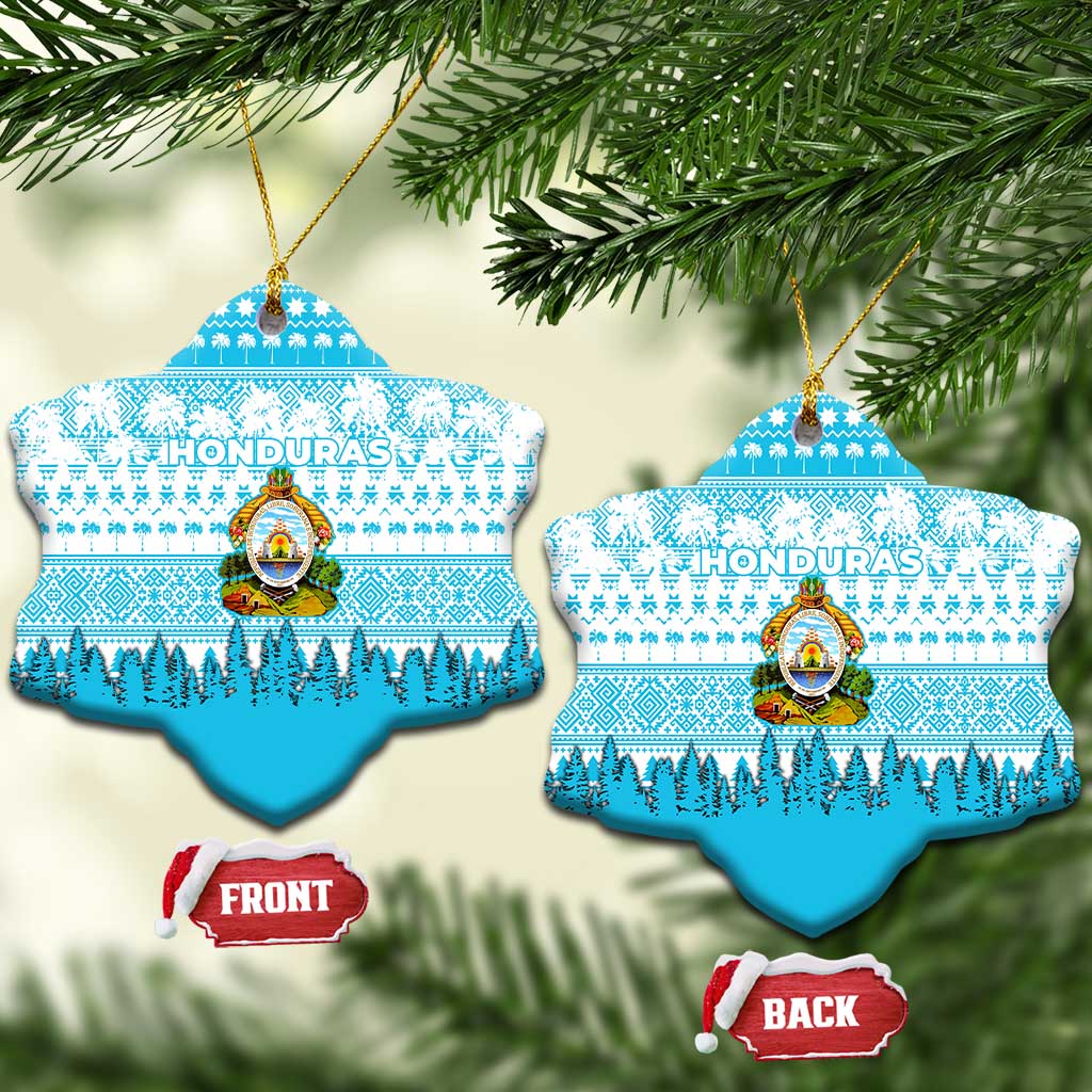 Honduras Christmas Ceramic Ornament with National Emblem Palm Trees and Snowflake Pattern Design - Wonder Print Shop