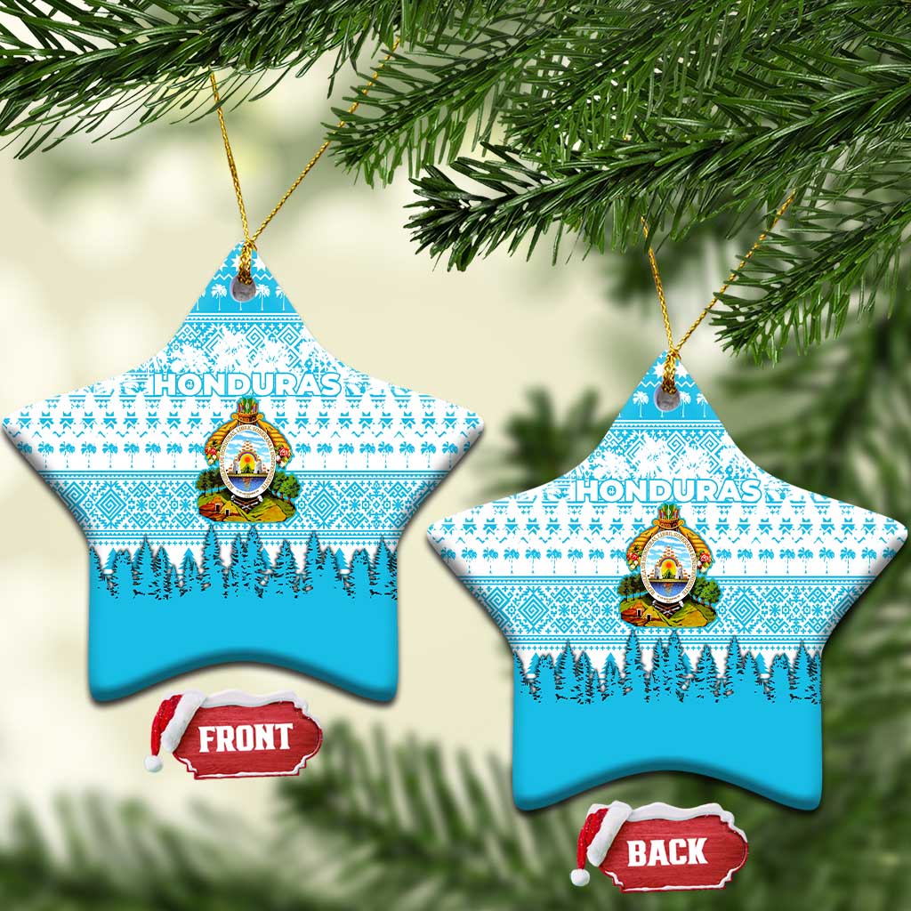 Honduras Christmas Ceramic Ornament with National Emblem Palm Trees and Snowflake Pattern Design - Wonder Print Shop