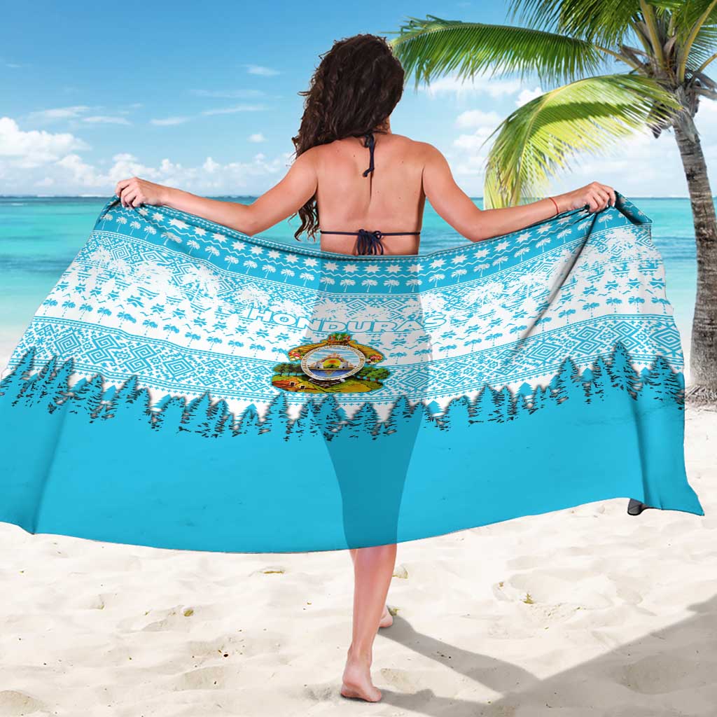 Honduras Christmas Sarong with National Emblem Palm Trees and Snowflake Pattern Design - Wonder Print Shop