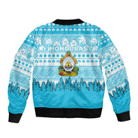 Honduras Christmas Sleeve Zip Bomber Jacket with National Emblem Palm Trees and Snowflake Pattern Design - Wonder Print Shop