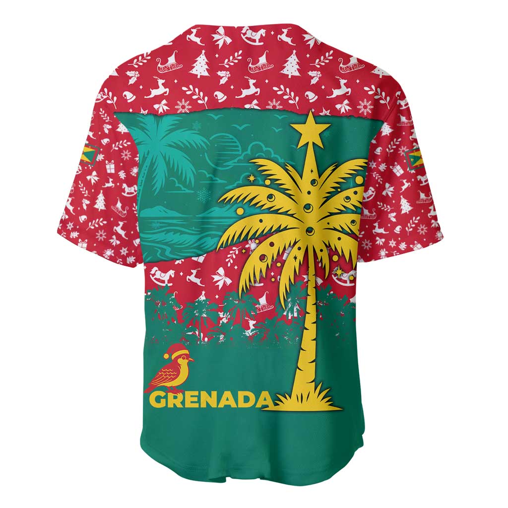Grenada Christmas Baseball Jersey with Palm Tree Bird and Tropical Holiday Pattern Design - Wonder Print Shop