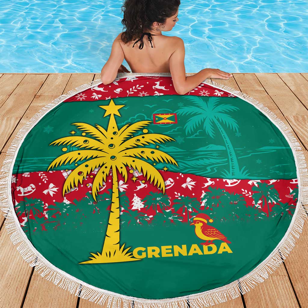 Grenada Christmas Beach Blanket with Palm Tree Bird and Tropical Holiday Pattern Design - Wonder Print Shop