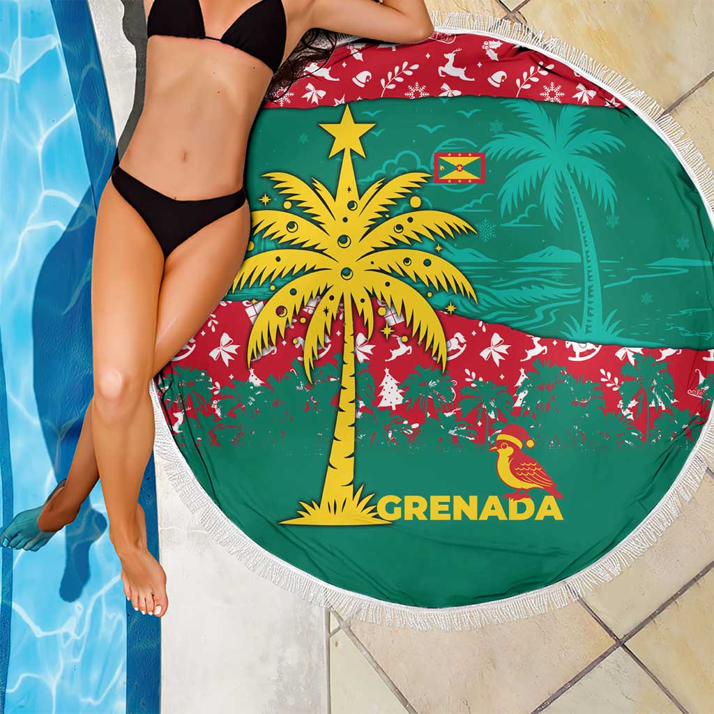 Grenada Christmas Beach Blanket with Palm Tree Bird and Tropical Holiday Pattern Design - Wonder Print Shop