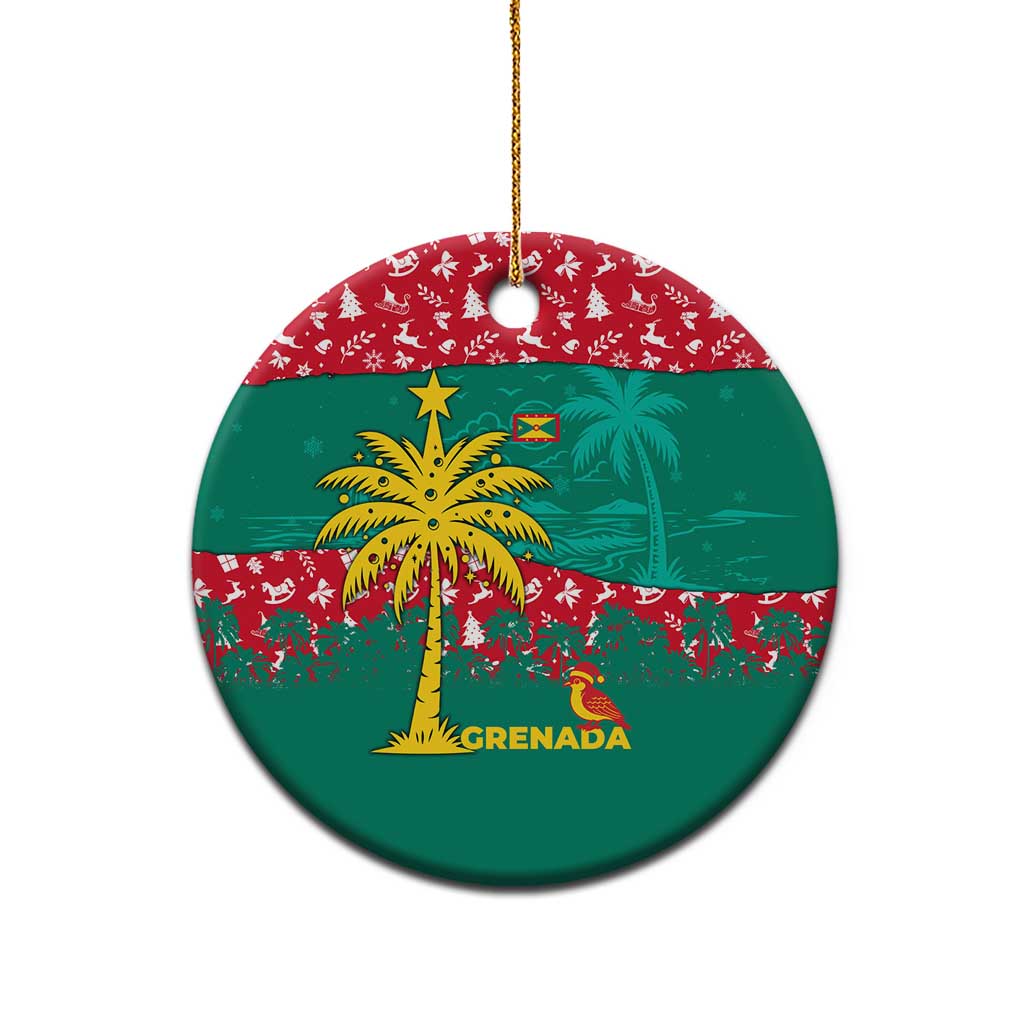 Grenada Christmas Ceramic Ornament with Palm Tree Bird and Tropical Holiday Pattern Design - Wonder Print Shop