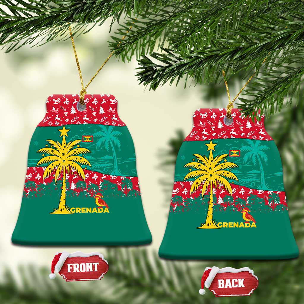 Grenada Christmas Ceramic Ornament with Palm Tree Bird and Tropical Holiday Pattern Design - Wonder Print Shop
