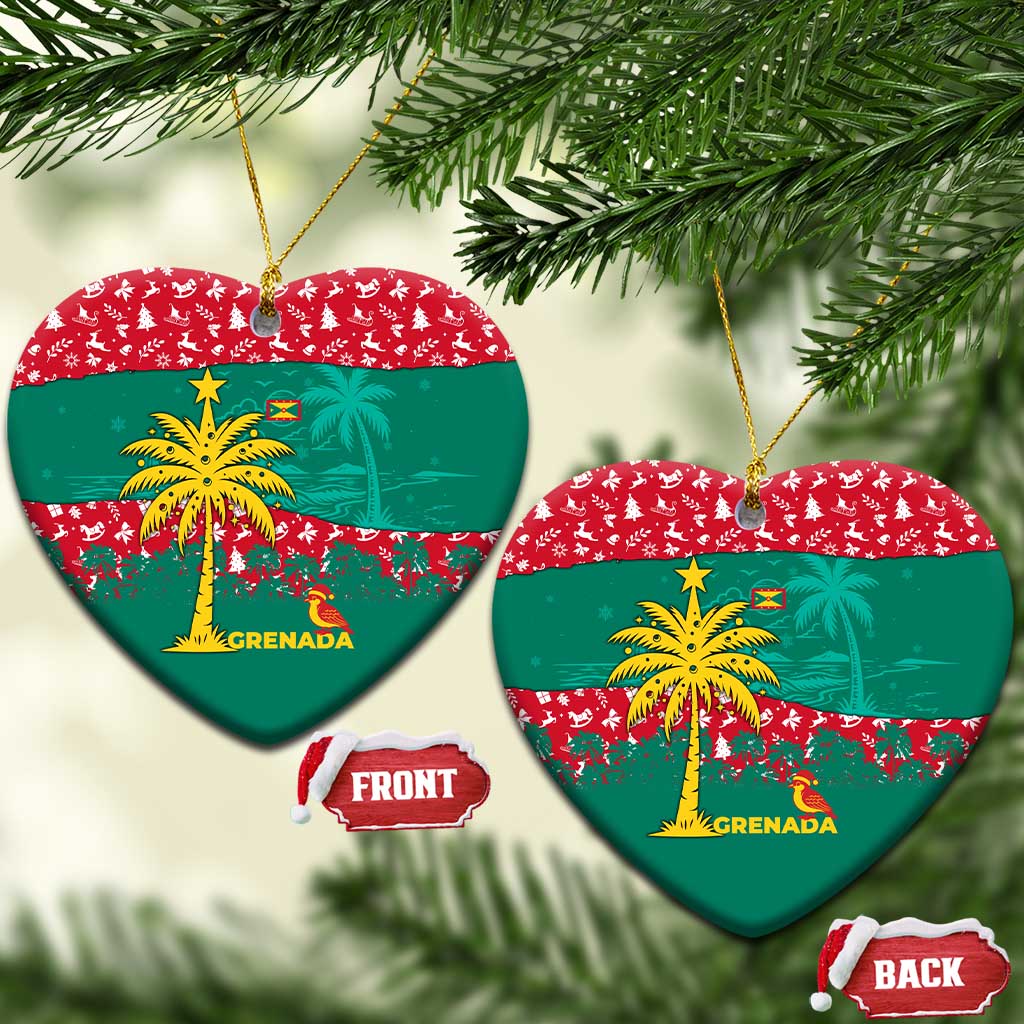 Grenada Christmas Ceramic Ornament with Palm Tree Bird and Tropical Holiday Pattern Design - Wonder Print Shop